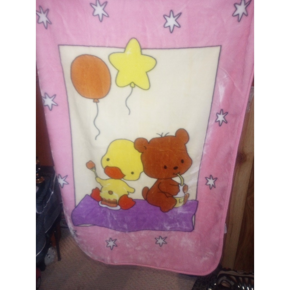 Bella‎ Home Pink Bear And Duck Baby Arcylic Minky Super Soft Plush Blanket 39x49